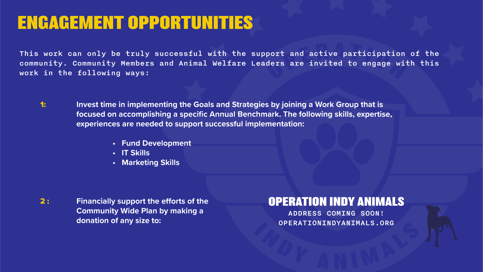Operation Indy Animals, Executive Summary slide 15