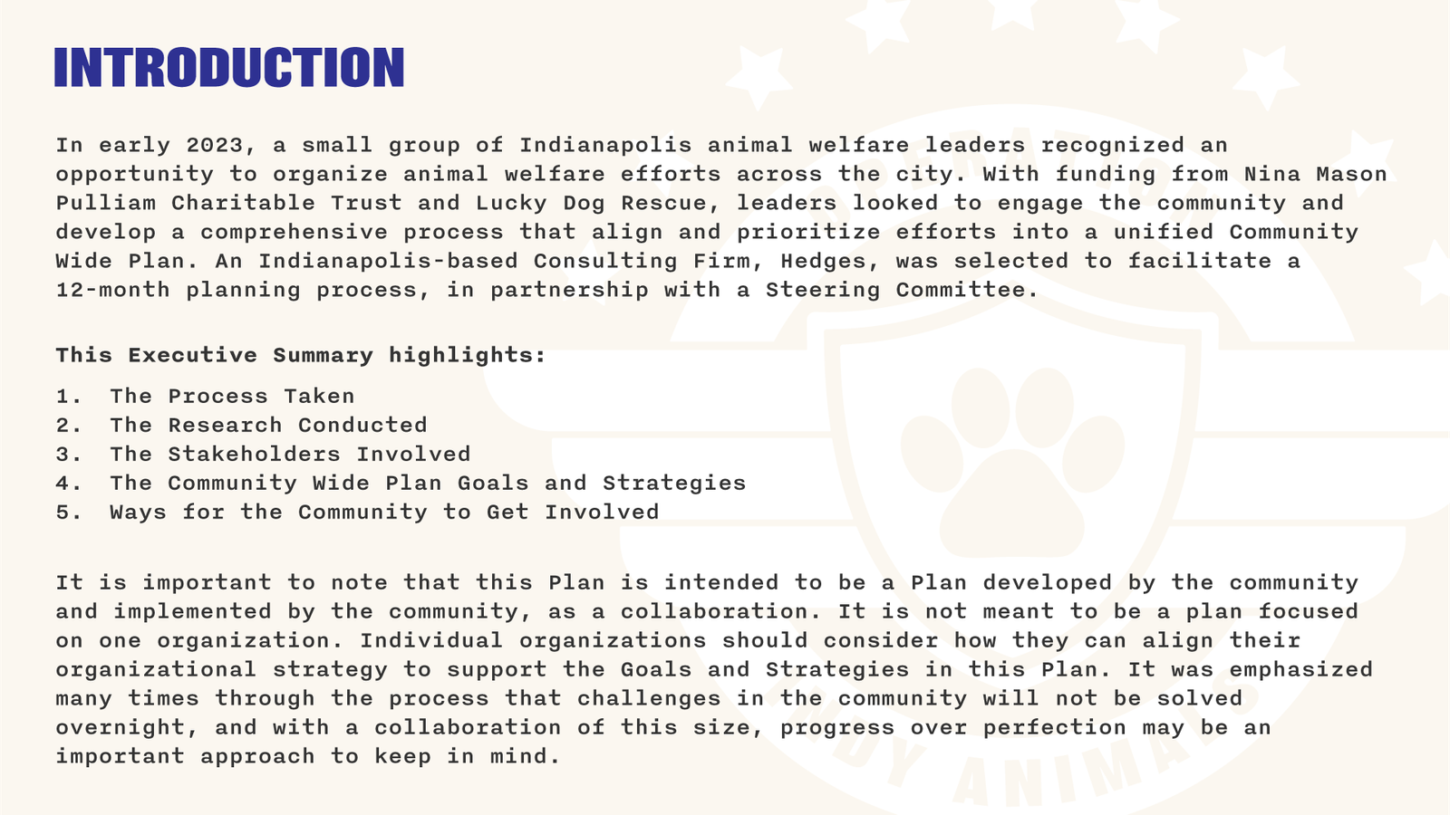 Operation Indy Animals, Executive Summary slide 3